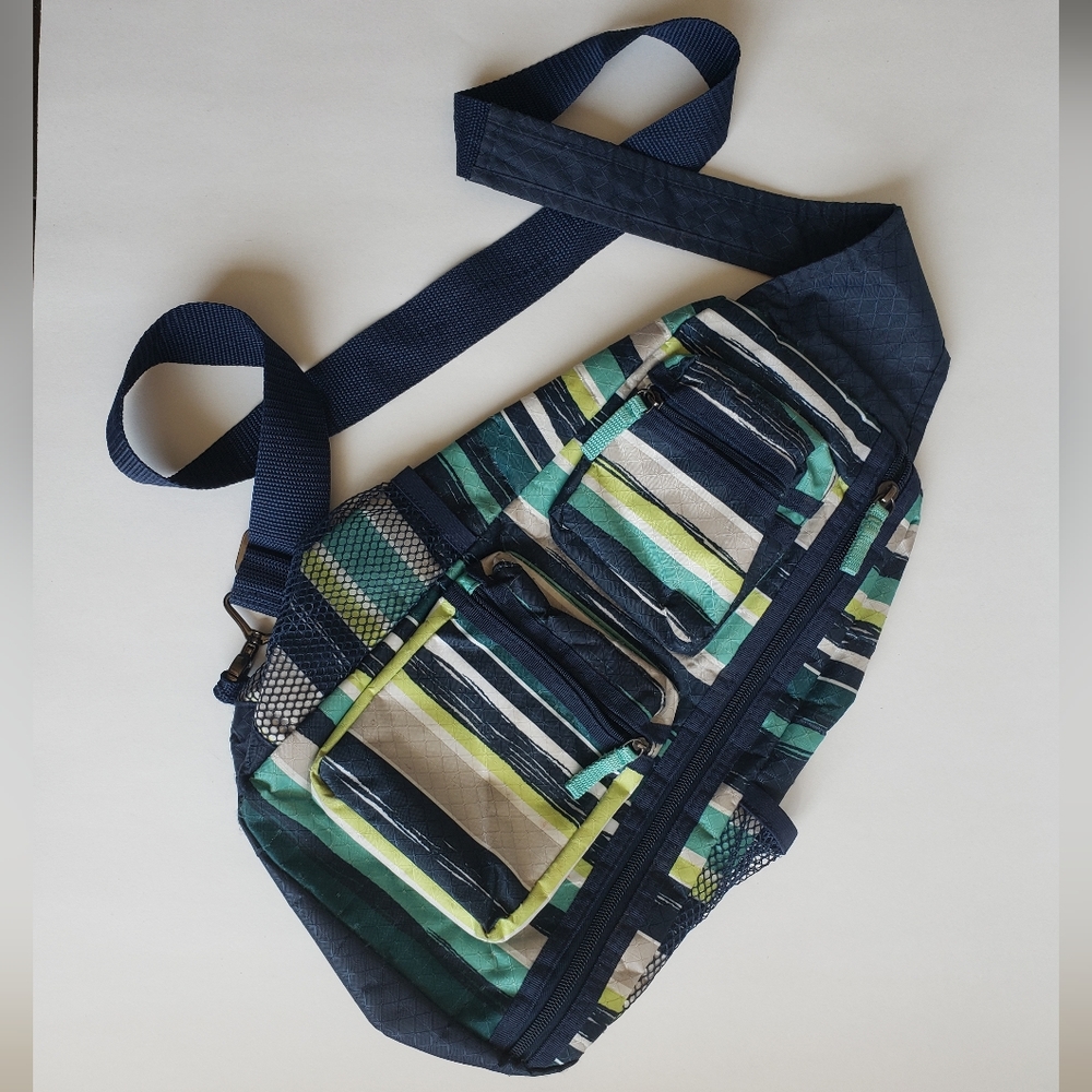 Thirty One striped sling pack bag